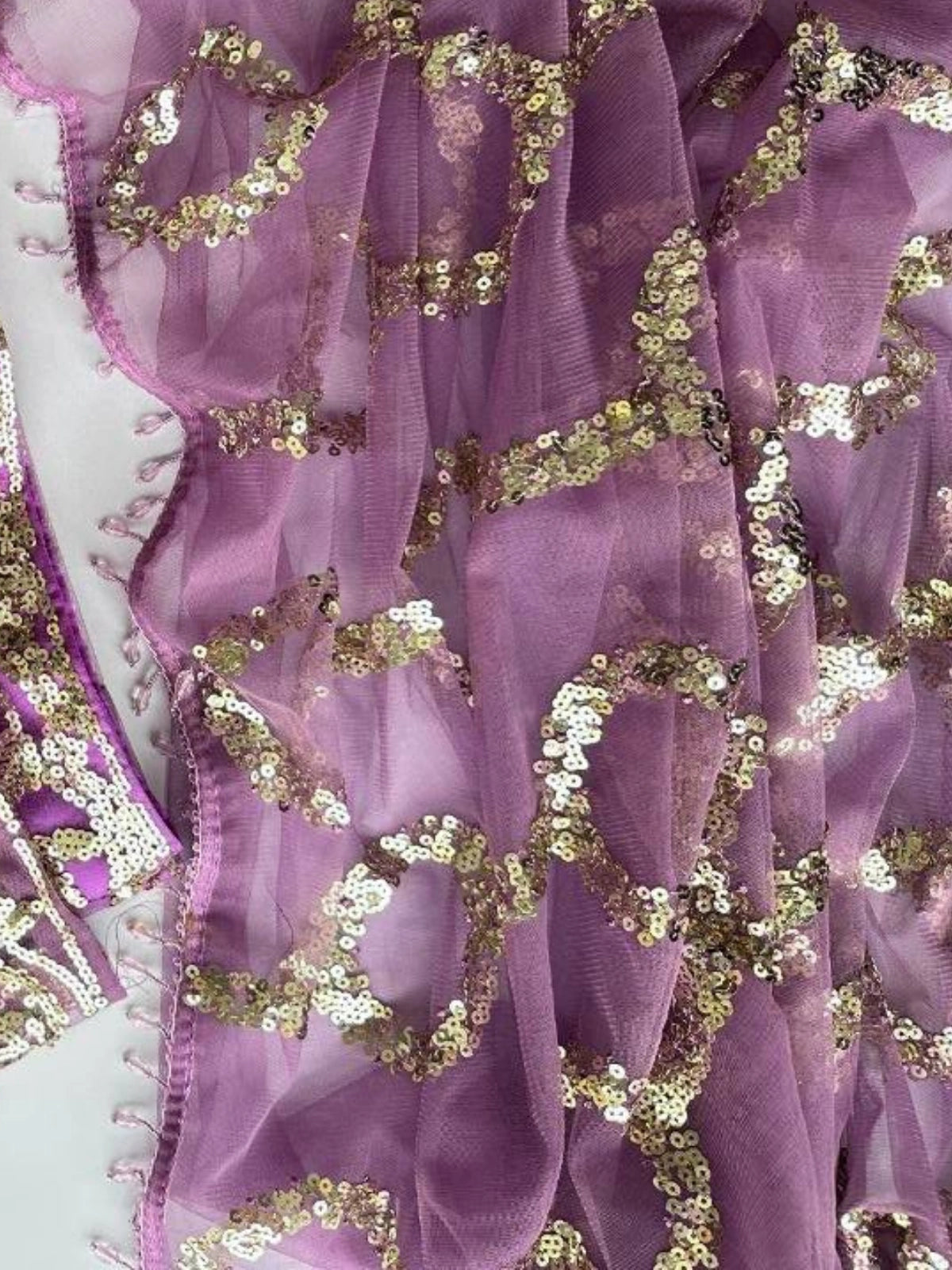 Bollywood-Inspired Designer Purple Soft Net Saree with Sequin & Bead Embroidery-71826368299089