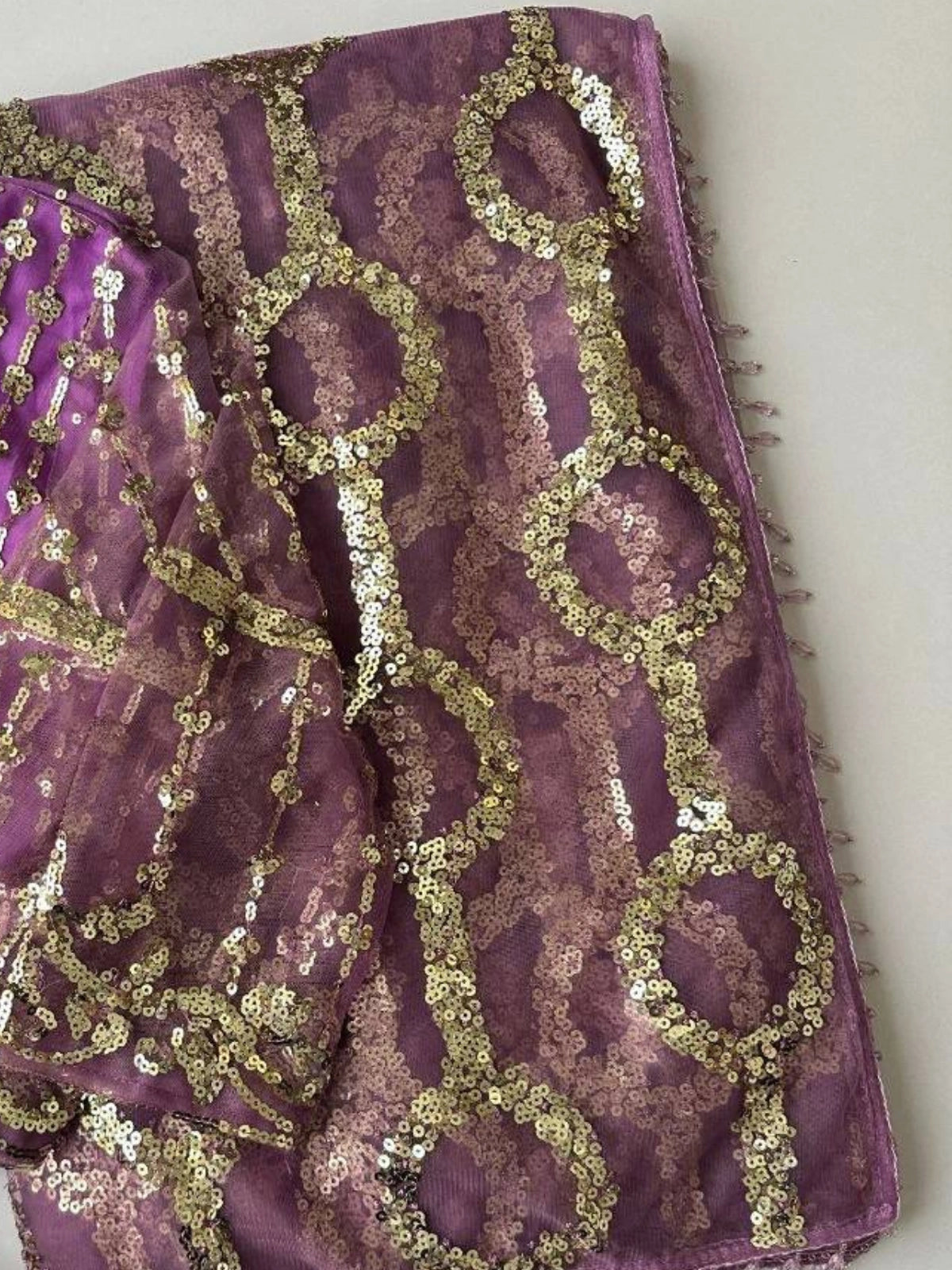 Bollywood-Inspired Designer Purple Soft Net Saree with Sequin & Bead Embroidery-71826368331857