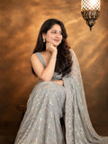 Metallic Grey Georgette Sequin Saree