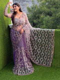 Bollywood-Inspired Designer Purple Soft Net Saree with Sequin & Bead Embroidery