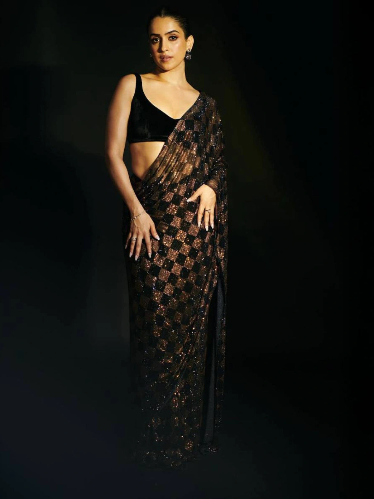 Sanya Inspired Heavy Faux Georgette Full Sequins Black Saree-70598761054289