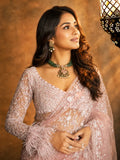 Pink Net Saree with Sequin and Thread Embroidery