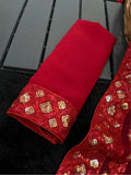 Bollywood Inspired Metallic Red Georgette Saree with Sequins