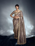Designer Organza Saree with Heavy Embroidered Border & Blouse - Champagne Gold