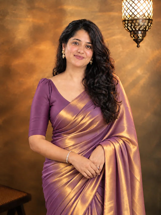 Rose Gold Metallic Plain Jimmy Choo Saree-73996625510481