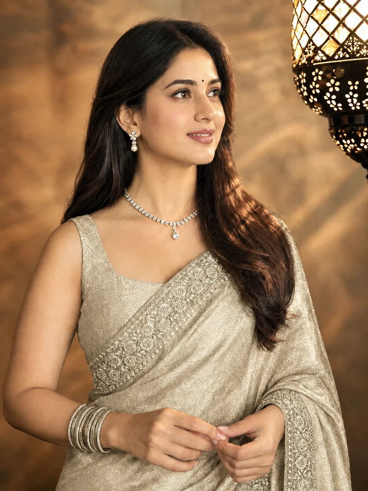 Bollywood Inspired Premium Kanjivaram Beige Silk Saree