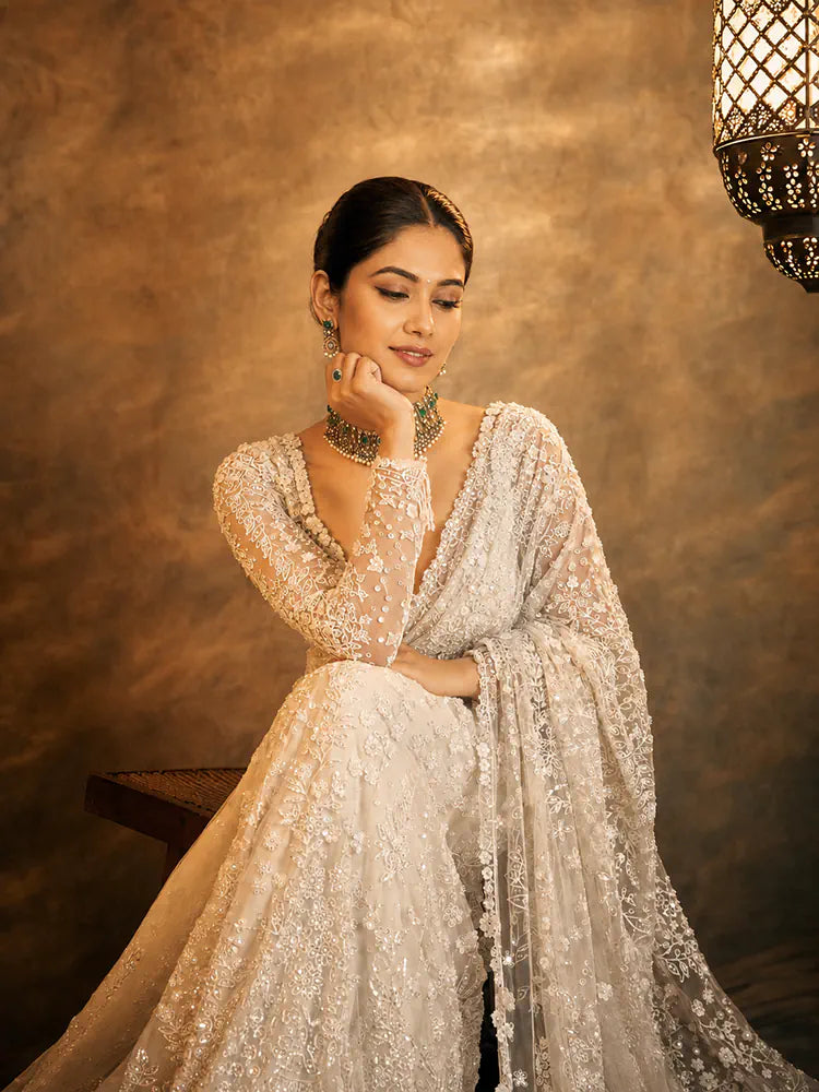 Bollywood Inspired Designer Fancy White Net Saree