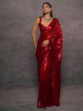 Bollywood Inspired Red Sequin Saree with Lace Border & Heavy Sequin Blouse