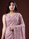 Bollywood Inspired Georgette Lavender Saree Full Sequins Embroidery with Cutwork Lace