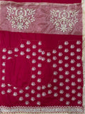 Sonam Inspired Off-White Twill Net Saree with Red & Gold Embroidery