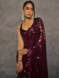 Bollywood Inspired Wine Saree with Lace Border & Heavy Sequin Embroidered Blouse