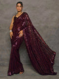 Bollywood Inspired Wine Saree with Lace Border & Heavy Sequin Embroidered Blouse