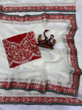 Bollywood Inspired Off-White Space Silk Saree with Delicate Embroidery