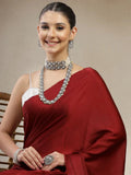 Bollywood Style Maroon Satin Saree with Unstitched Matching Blouse Piece