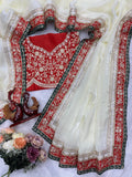 Bollywood Inspired Off-White Space Silk Saree with Delicate Embroidery