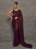 Bollywood Inspired Wine Saree with Lace Border & Heavy Sequin Embroidered Blouse