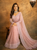 Bollywood Inspired Net Light Pink Saree with Beautiful Sequins Work
