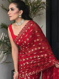 Bollywood Inspired Metallic Red Georgette Saree with Sequins