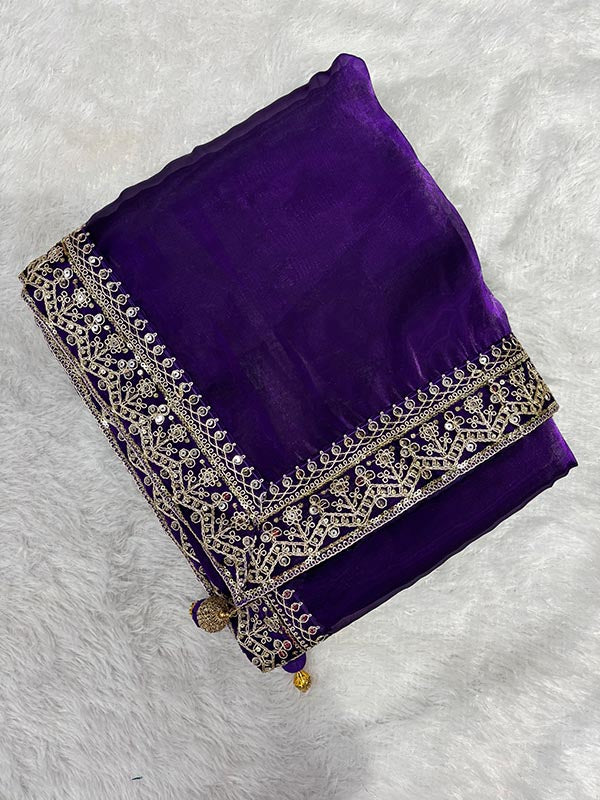 Ananya Inspired Purple Saree with Thread & Sequin Embroidery-3  Celebrity Drapes