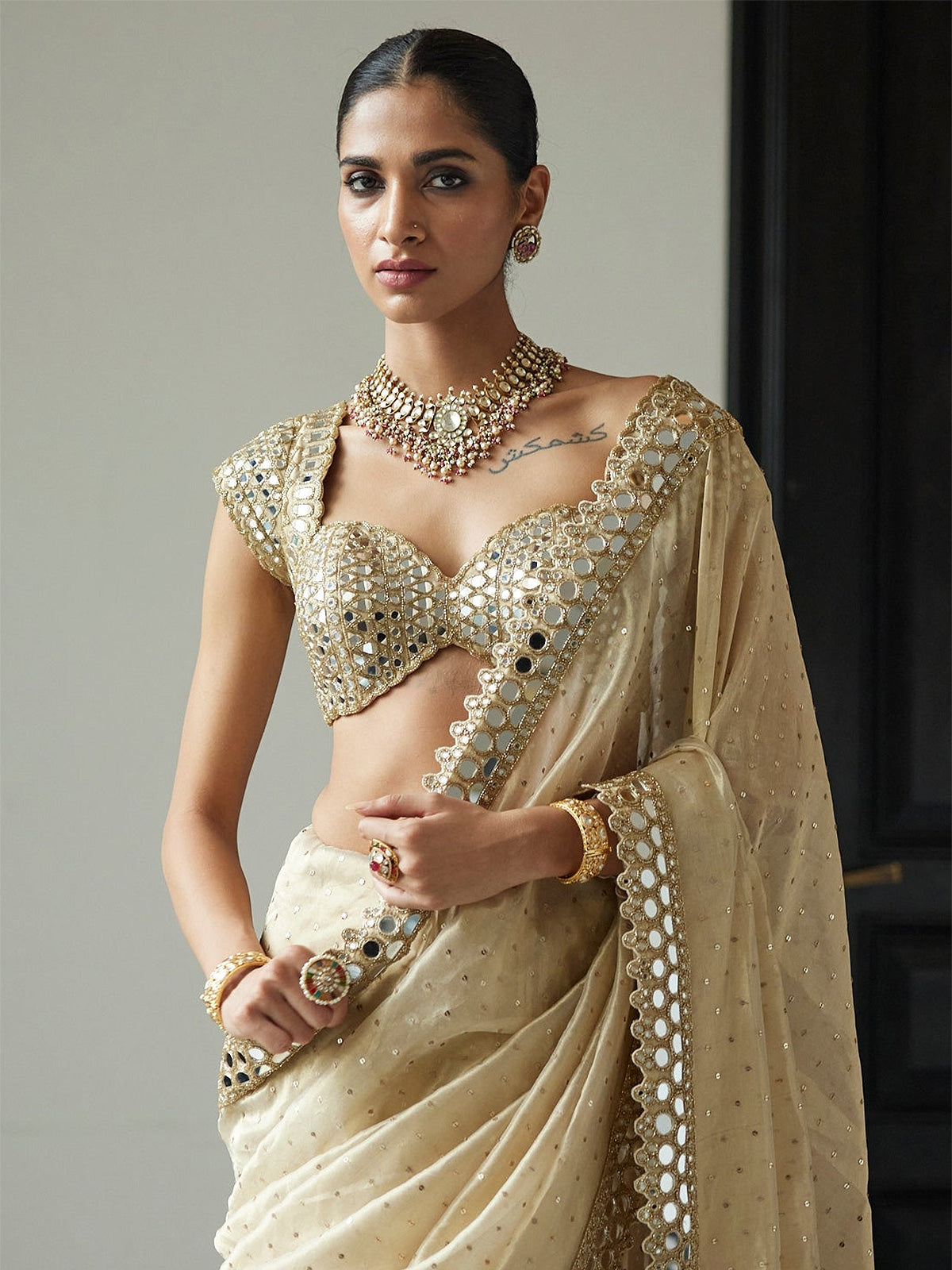 Bollywood Inspired Organza Saree with Real Mirror Work-1  Celebrity Drapes