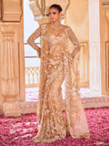 Bollywood Inspired Embroidered Golden Net Saree With Jhalar Border