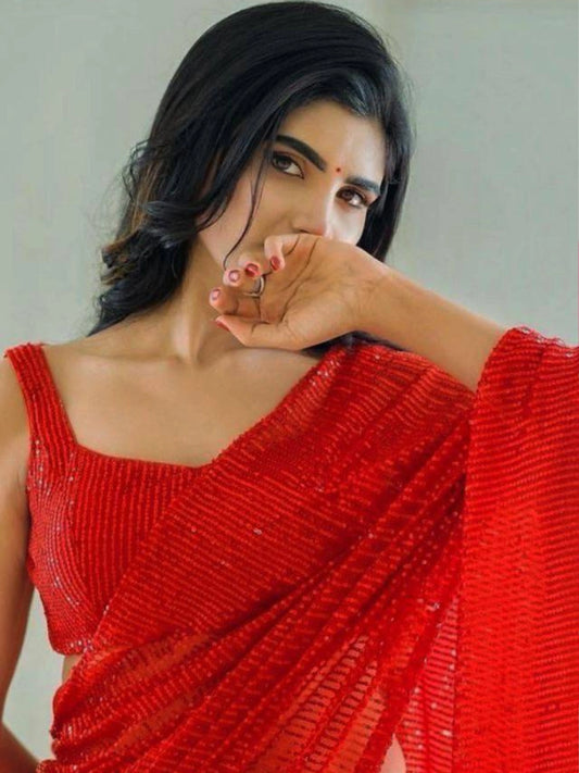 Bollywood Inspired Georgette Red Sequins Saree