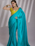 Bollywood Inspired Turquoise Plain Linen Saree
