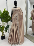 Bollywood Inspired Beige Saree with Original Mirror Work and Embroidery