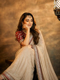 Bollywood Inspired Off-White Twill Net Saree with Red & Gold Embroidery