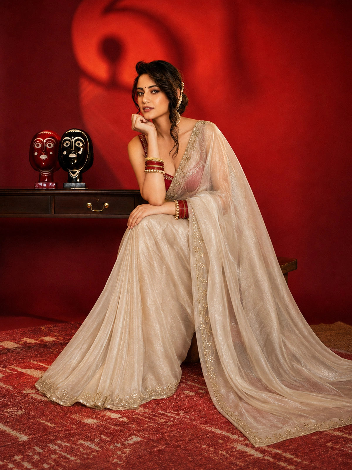 Bollywood Inspired Soft Jimmy Choo Saree with Katdana & Sequin Work-71900156231761