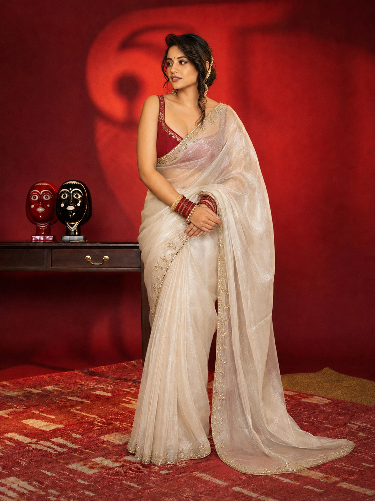 Bollywood Inspired Soft Jimmy Choo Saree with Katdana & Sequin Work-71900156133457