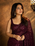 Bollywood Inspired Wine Saree with Lace Border & Heavy Sequin Embroidered Blouse