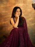 Bollywood Inspired Wine Saree with Lace Border & Heavy Sequin Embroidered Blouse