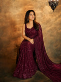 Bollywood Inspired Wine Saree with Lace Border & Heavy Sequin Embroidered Blouse