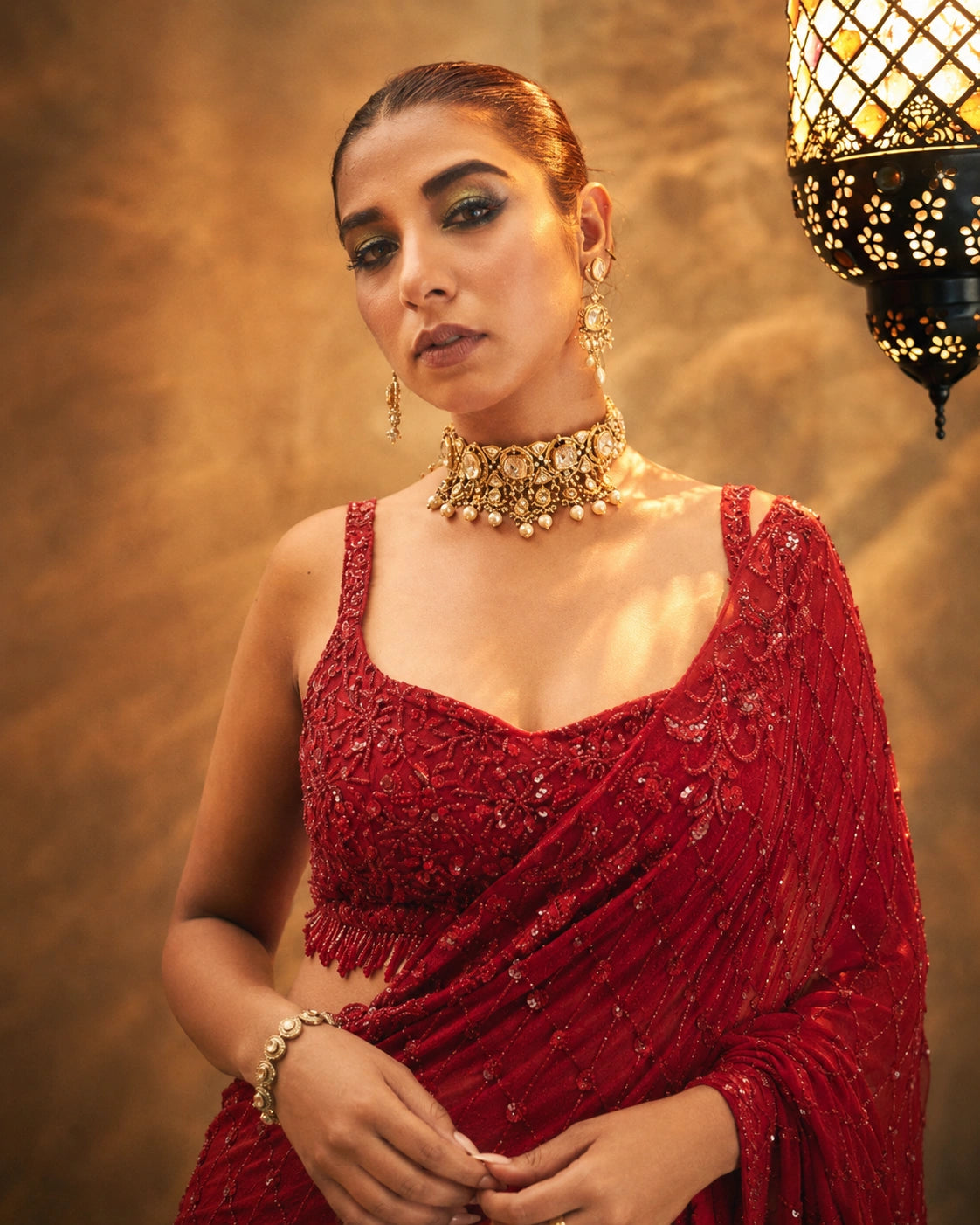 Bollywood Inspired Faux Georgette Embroidery Red Saree with Sequins Work