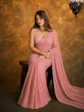 Madhuri Inspired Pink Saree with Embroidery and Sequin Detailing