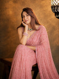 Madhuri Inspired Pink Saree with Embroidery and Sequin Detailing
