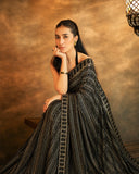Bollywood Inspired Black Saree with Silver and Gold Sequin Work and Matching Blouse Piece