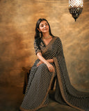 Bollywood Inspired Soft Georgette Leriya Black Saree with Embroidery