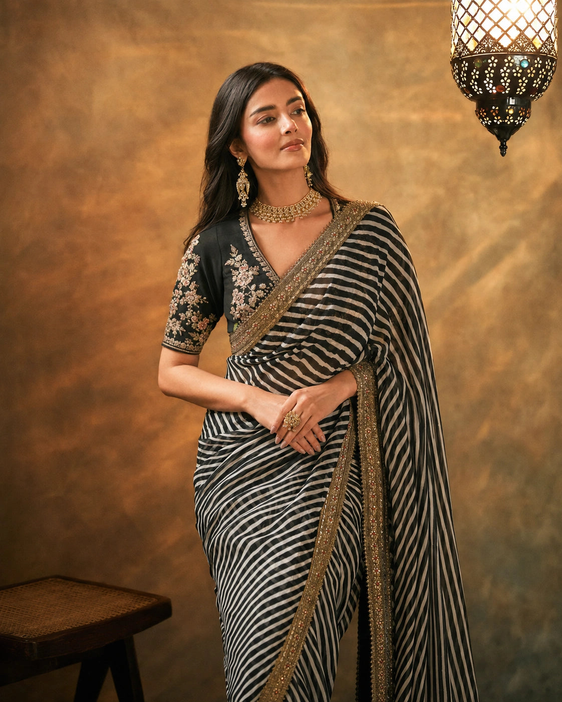 Bollywood Inspired Soft Georgette Leriya Black Saree with Embroidery