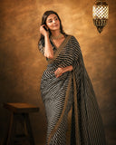 Bollywood Inspired Soft Georgette Leriya Black Saree with Embroidery