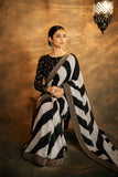 Parineeti Inspired Black & White Striped Printed Georgette Saree