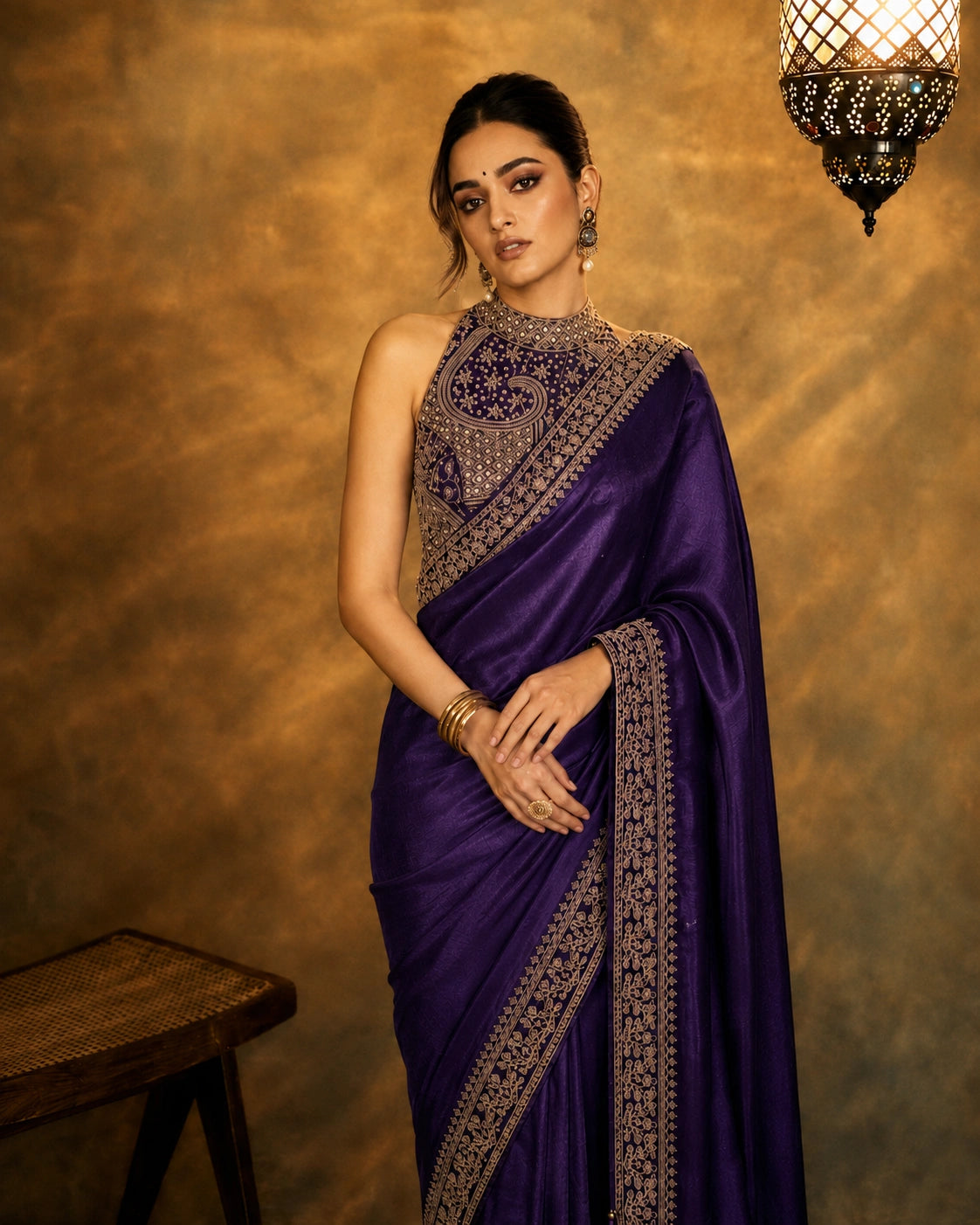 Bollywood Inspired Purple Saree with Thread & Sequin Embroidery
