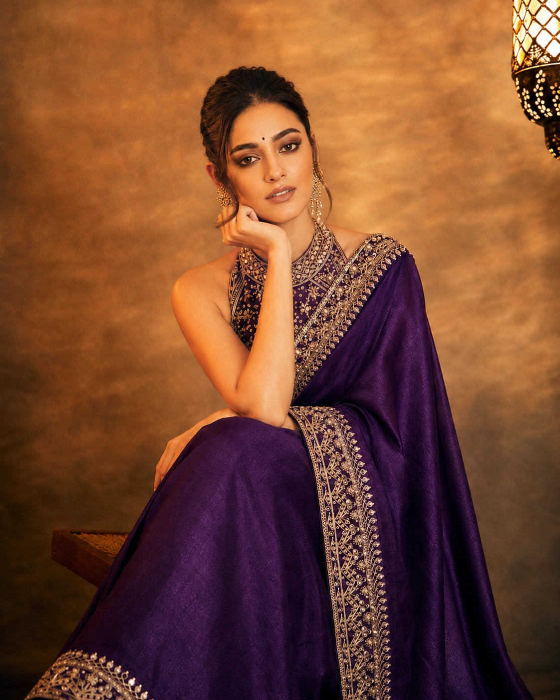 Bollywood Inspired Purple Saree with Thread & Sequin Embroidery