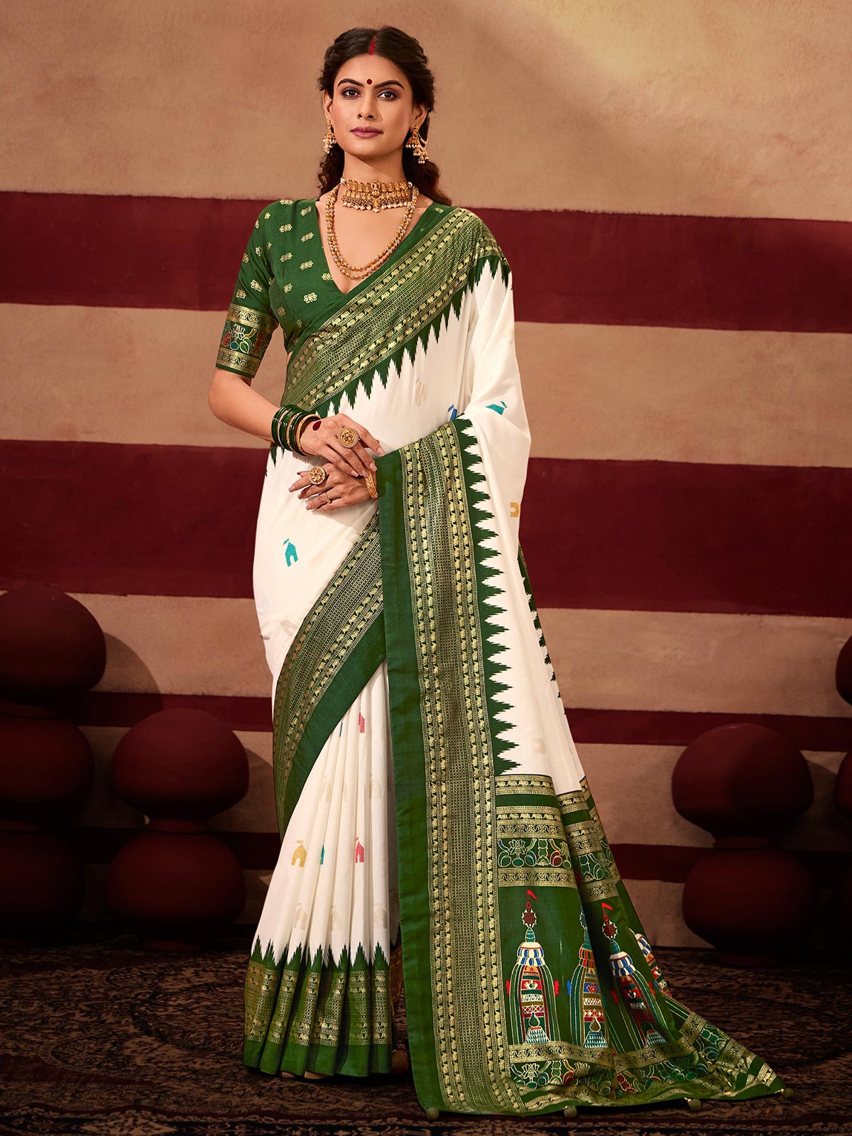 Temple Silk Traditional Designer Saree | Perfect for Festive Wear and Durga Puja Celebrations | Available in 6 Colours-10  Celebrity Drapes