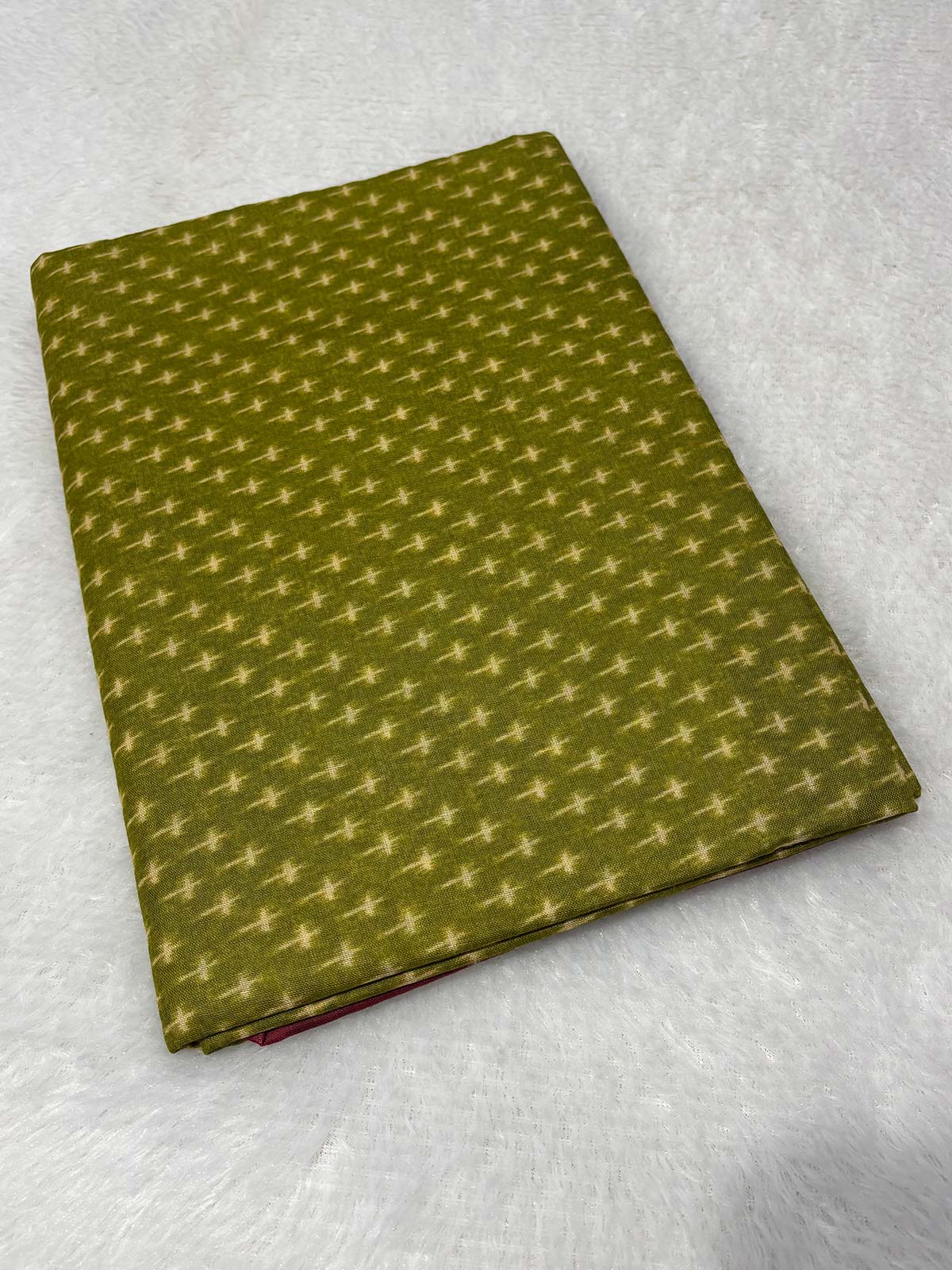 Soft Cotton Ikat Pattern Saree in Olive Green with Maroon Border-2  Celebrity Drapes