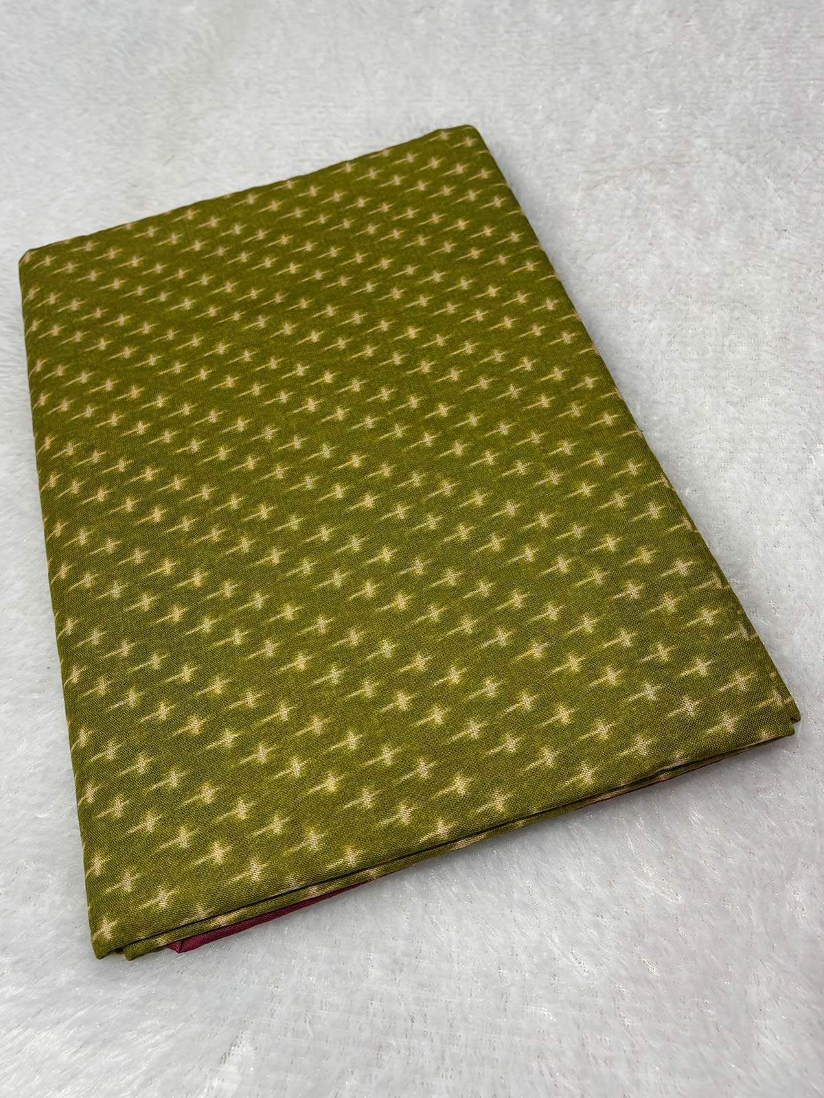 Soft Cotton Ikat Pattern Saree in Olive Green with Maroon Border-3  Celebrity Drapes