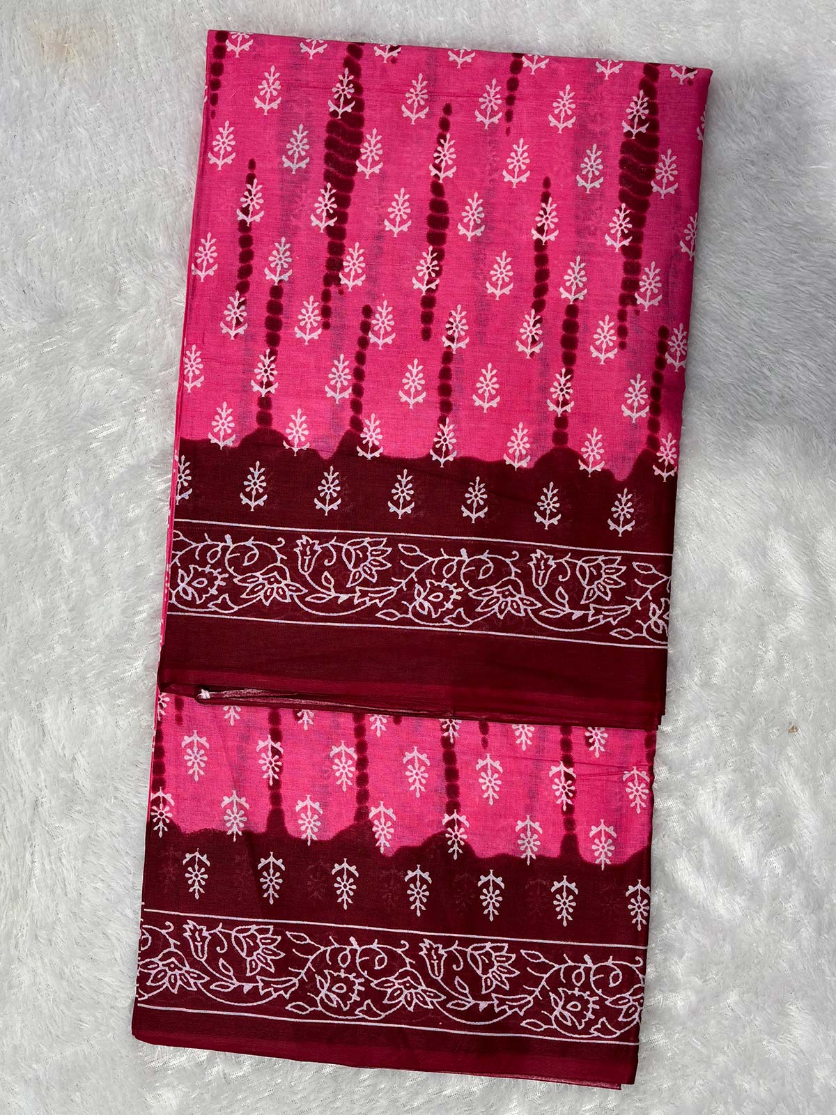 Soft Cotton Ikat Pattern Saree in Pink and Maroon with White Print-2  Celebrity Drapes