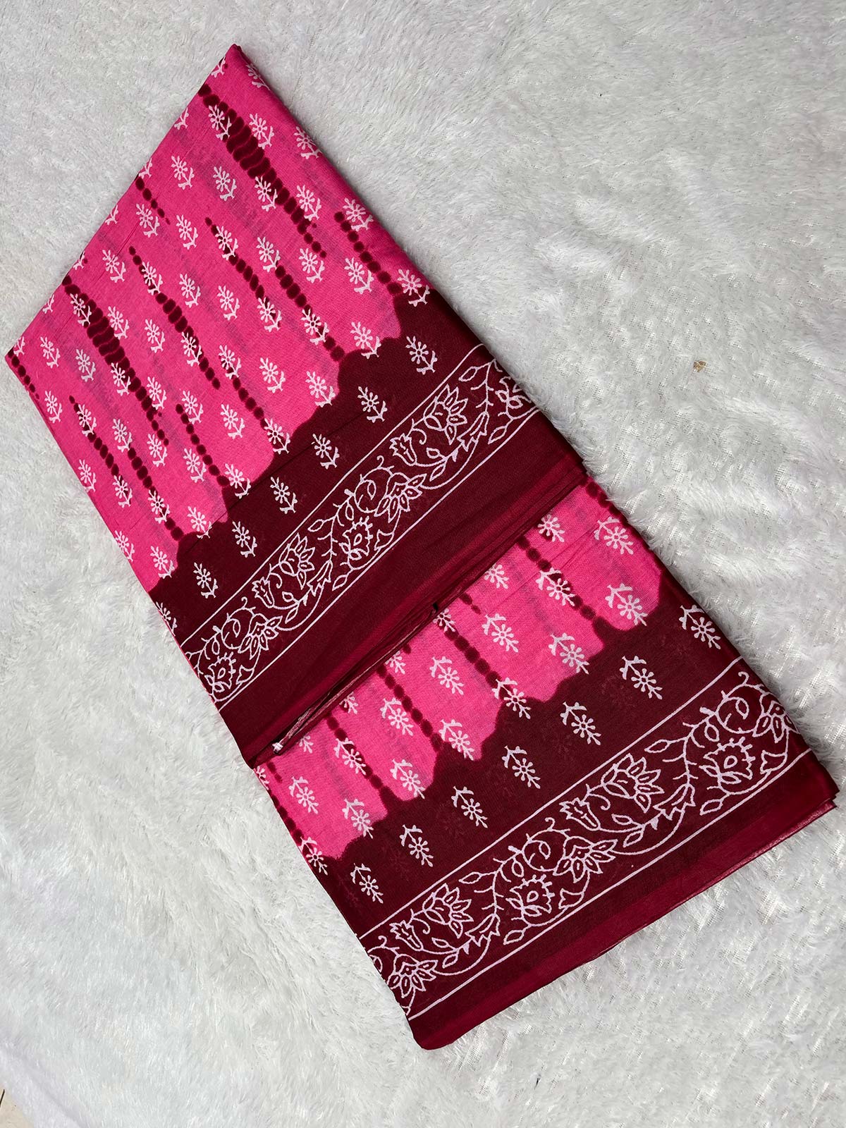 Soft Cotton Ikat Pattern Saree in Pink and Maroon with White Print-3  Celebrity Drapes