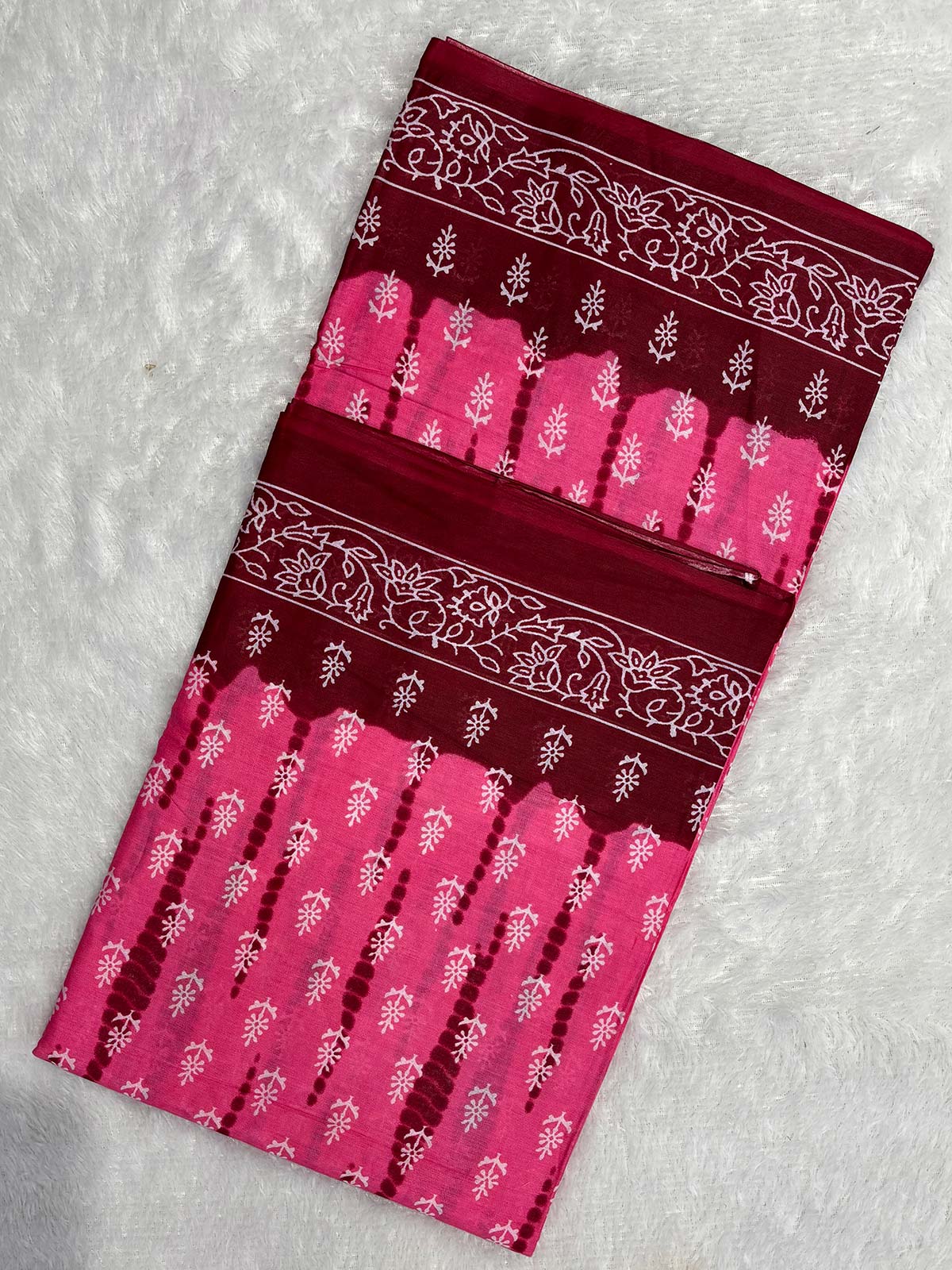 Soft Cotton Ikat Pattern Saree in Pink and Maroon with White Print-4  Celebrity Drapes